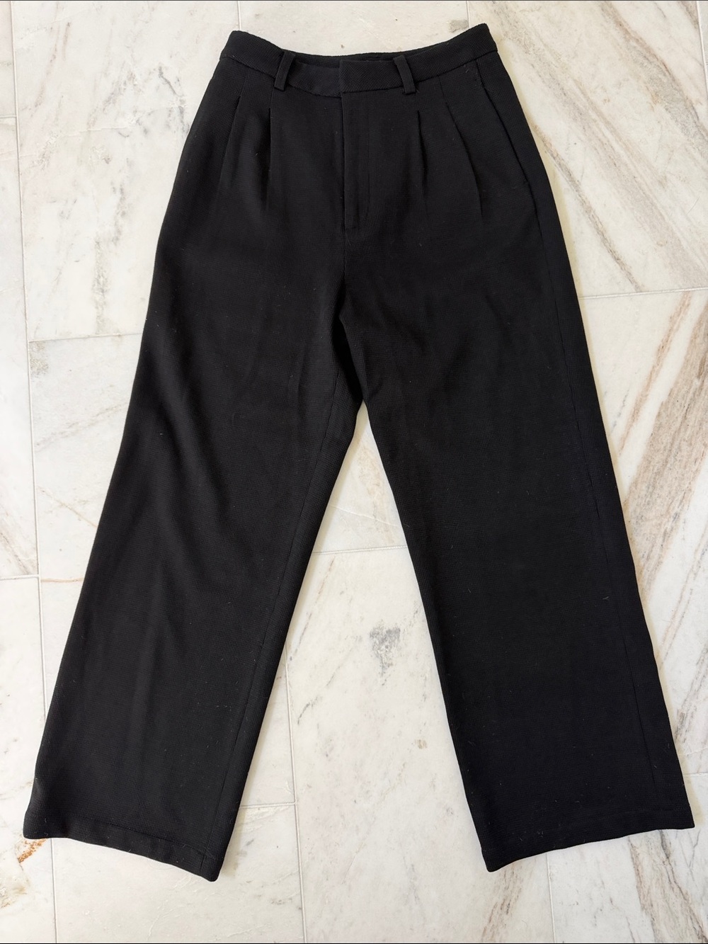 Monrow Classic Black Wide-Leg Waffle Pants